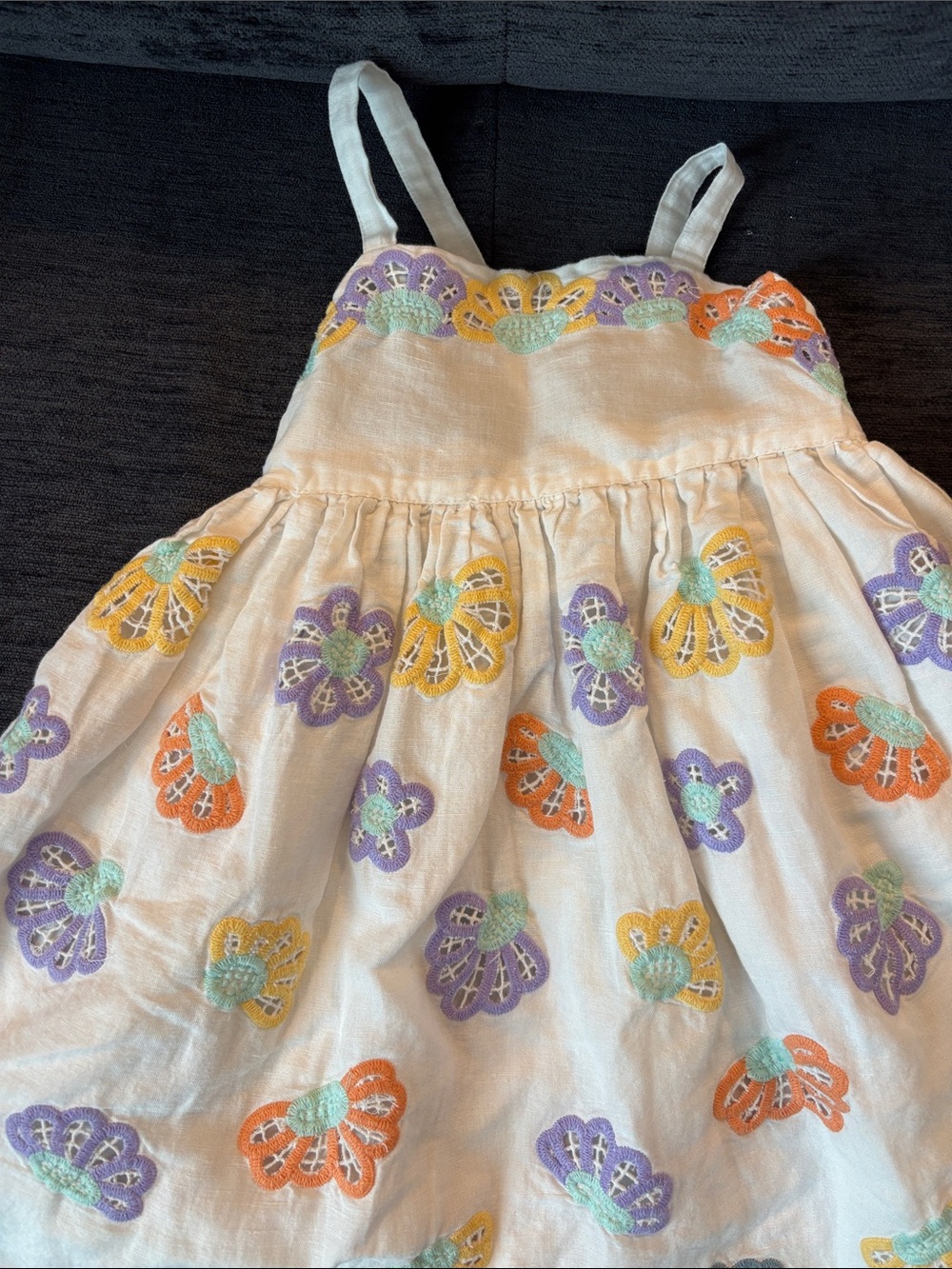 Girls' White Embroidered Floral Sundress - Multicolor Accents